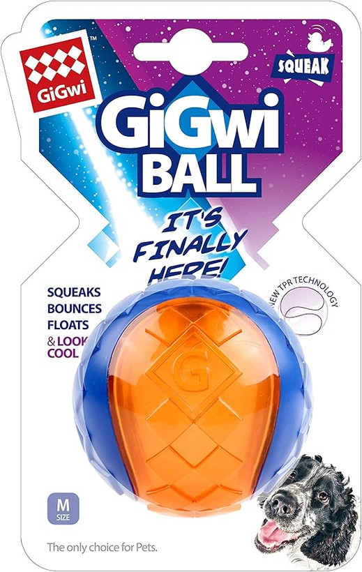 اسباب بازی توپ خاص سگ گیگویGiGwi مدل Squeaker Ball آبی/نارنجی متوسط
