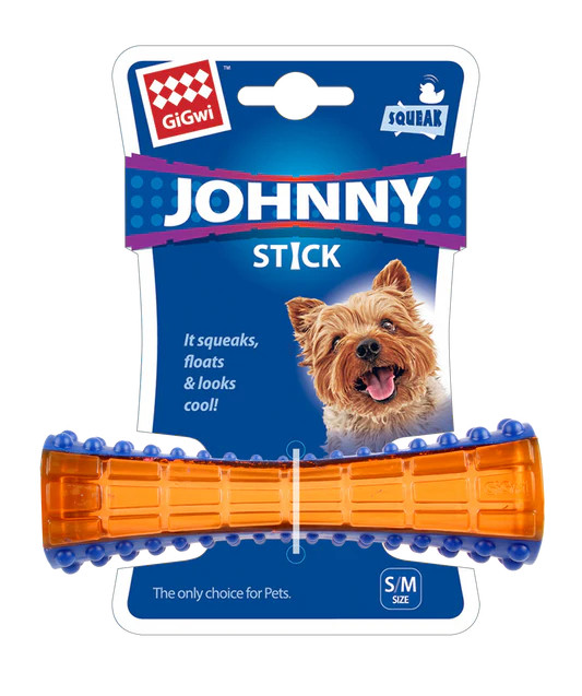 چوب جویدنی و دندان گیر سگ GiGwi Johnny Stick مخصوص سگها، مقاوم در برابر سوراخ شدن، طراحی بافتدار برای تمیز کردن دندانها، طنابکشی، جویدن، تحریک ذهنی، کاهش کسالت